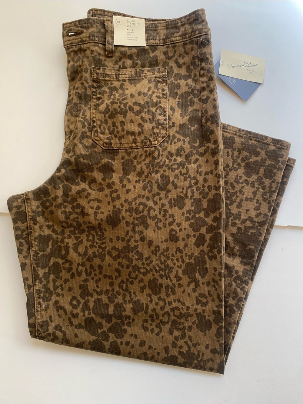 Universal Thread Women’s Leopard Print Brown Jeans Size 16 NWT